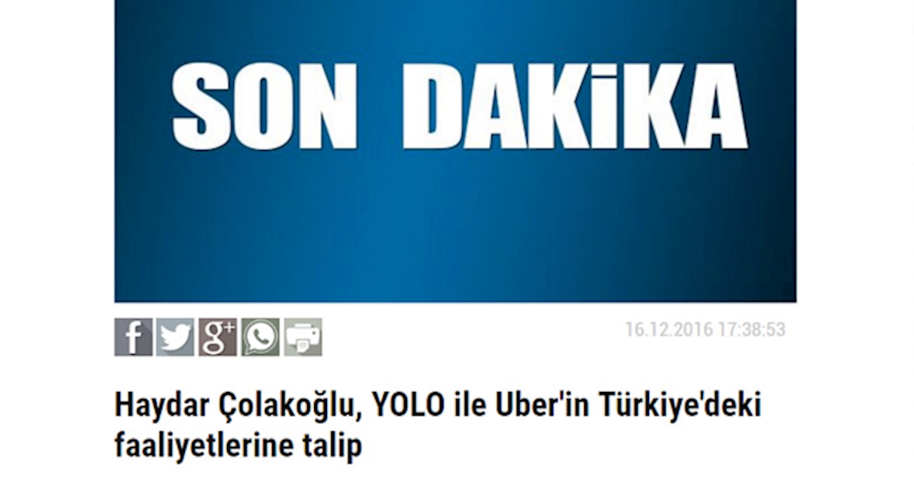 Haydar Çolakoğlu, YOLO ile Uber'in Türkiye'deki faaliyetlerine talip