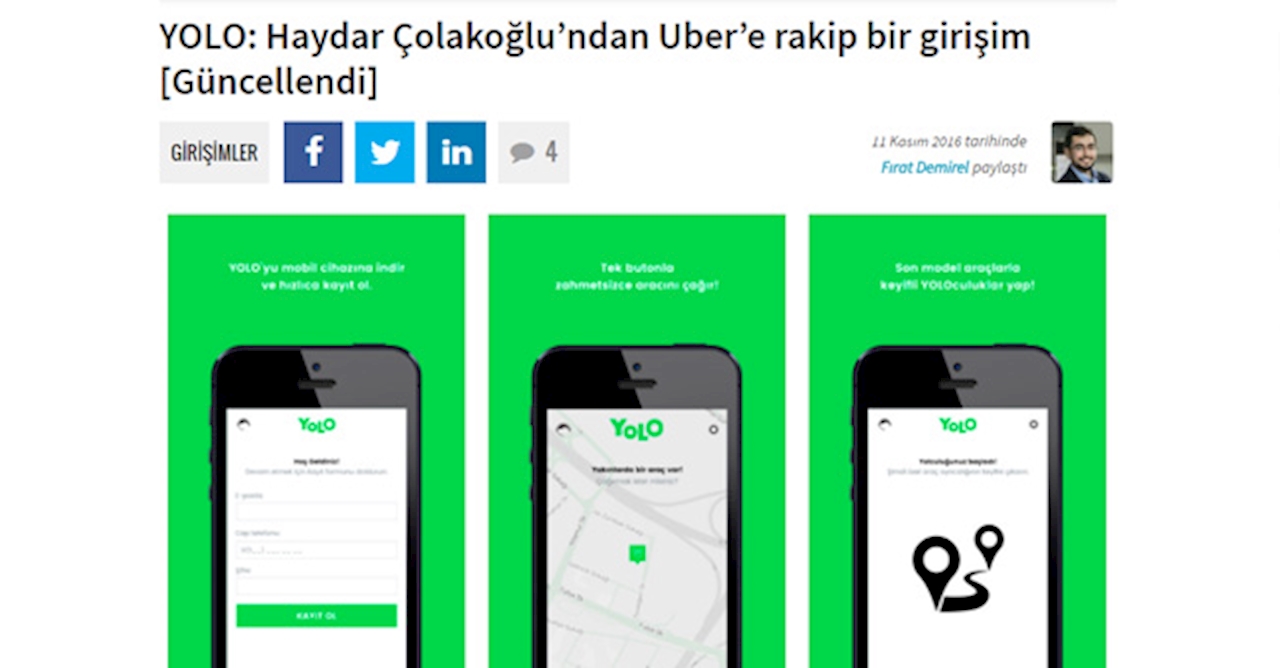 YOLO: Haydar Çolakoğlu'ndan Uber'e rakip bir girişim