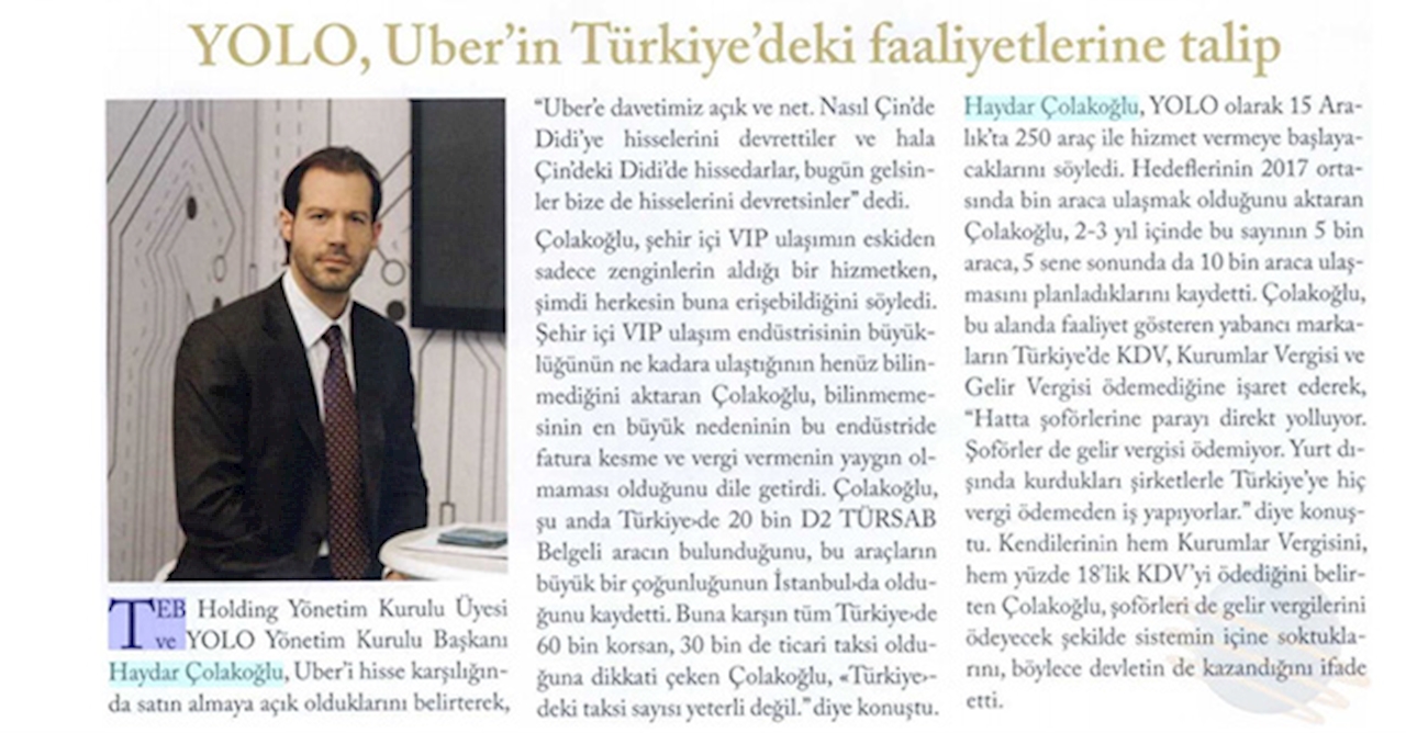 Yolo Uber'in Türkiyedeki Faaliyetlerine Talip